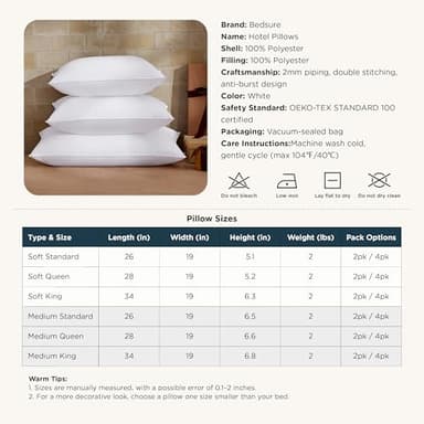 Bedsure Medium Firm Pillows Queen Size, Set of 2, Firm Queen Bed Pillows Hotel Quality Premium Original Down Alternative for Supportive Filling for Side, Back Sleepers - Image 6