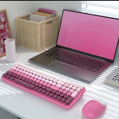 Wireless Keyboards and Mouse Combos, UBOTIE Colorful Gradient Rainbow Colored Retro Typewriter Flexible Keyboard, 2.4GHz Connection and Optical Mouse(Rosy Gradient) - Image 2