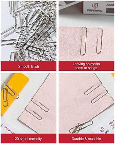 PAPERPAL Paperclips for Office School & Personal Use, Jumbo Smooth Paper Clip (2"), 1000 Large Paper Clips (10 Boxes of 100 Each), Silver - Image 4