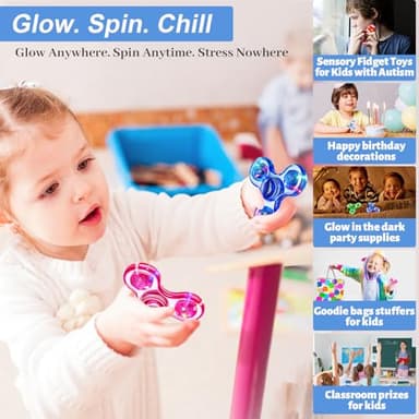 Fidget Spinner for Kids 2 Pack, Light up Sensory Fidget Toys Adults Kids 4-8-12 with Autism ADHD, Anxiety Toys Stress Relief Teen Boy Gifts, Glow in The Dark Party Favors Fidgets Classroom Prizes - Image 5
