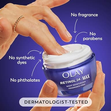 Olay Retinol Face Moisturizer, 24 MAX Anti-Aging Night Cream for Women, Fragrance-Free, Non Greasy - Anti-Wrinkle, Smooth Fine Lines, Tightening, Hydrating Skin Care - Peptides, Glycerin, 1.7 Oz - Image 5