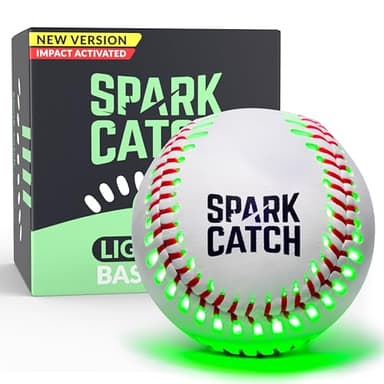 SPARK CATCH Light Up Baseball, Glow in The Dark Baseball, Sports Gear Accessories Gifts for Boys 8 9 10 11 12 13 14 15 Years Old, Kids Teens All Ages Gift Ideas (Impact-Activated version) (Neon Green) - Image 1