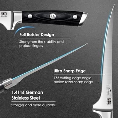 SHAN ZU Fillet Knife 7 Inch- Edge Deboning Fish and Meat Boning Knife, Professional Super Sharp Fish Knives Made of German Stainless Steel Boning Knives with Full Tang Handle - Image 5