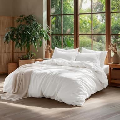 Bedsure 100% Washed Cotton Duvet Cover Oversized King - Natural White Minimalist Cotton Duvet Cover Linen Like - GentleSoft™ Plain Simple Bedding (Natural White, Oversized King, 120"x98") - Image 8