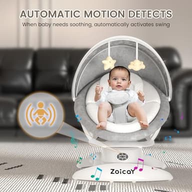 3-in-1 Baby Swing for Infants with Motion Detection, Electric Baby Swing with 3 Swing Modes, 12 Lullabies & 5-Speeds & Removable Swing Seat, BT Enabled & 360°Rotating Seat and Manual Remote, White - Image 4