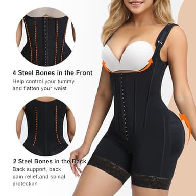 SHAPERX Fajas Colombianas Moldeadoras Shapewear for Women Tummy Control Open Bust Bodysuit Postpartum Compression Butt Lifter, SZ7306-Black-2XL - Image 3