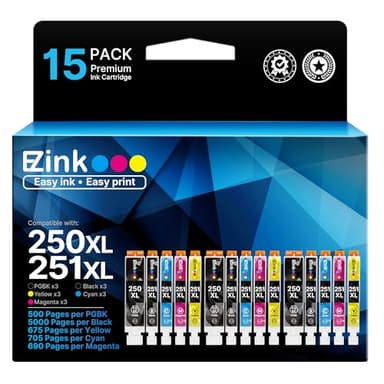 E-Z Ink Compatible Ink Cartridges Replacement for Canon 250 251 XL PGI-250XL CLI-251XL to use with PIXMA MX922 MX920 IX6820 MG5520 MG7520 IP8720 MG6620 MG6320 MG7120 (15 Pack) - Image 1