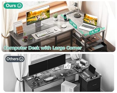 Coleshome L Shaped Computer Desk with 6 Drawers & Power Outlet, 55 Inch Corner Desk with Reversible Storage Shelf & File Drawer, Home Office Desk, Grey Oak - Image 8