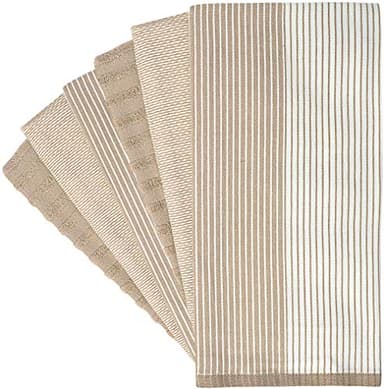 Premium Kitchen Towels (20”x 28”, 6 Pack) | Large Cotton Kitchen Hand Towels | Flat & Terry Dish Towel | Highly Absorbent Tea Towels Set with Hanging Loop | Tan - Image 3