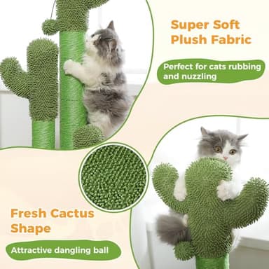 PAWZ Road Cat Scratching Post Cactus Cat Scratcher Featuring with 3 Scratching Poles and Interactive Dangling Ball - 35 Inches - Image 4