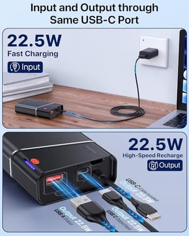 Portable Charger 20000mAh, 22.5W PD 3.0+QC 4.0 Super Fast Charging Power Bank, Cooler Aerospace Metal Case for iPhone 17 16 15 14, 13 Android, iPad, Samsung Google Tablet & More, Travel Essential - Image 5