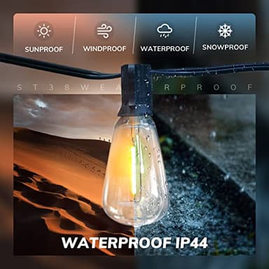 Achin 100FT Outdoor String Lights LED Dimmable Patio Lights String Waterproof with 50+3 Shatterproof Bulbs ST38 Vintage String Lights for Outside Gazebo Bistro Lights, 2200K Warm White - Image 3