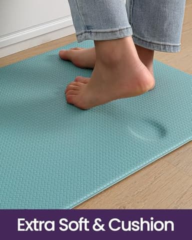 DEXI Kitchen Floor Mats Cushioned Anti Fatigue, 17x95, Long Standing Runner Rug Waterproof, Comfort Memory Foam Padded for Front Sink Laundry, Turquoise - Image 3