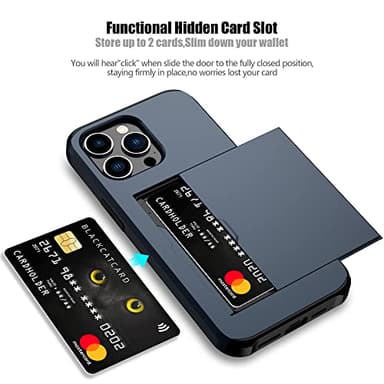 Nvollnoe Compatible with iPhone 15 Pro Max Case with Card Holder Heavy Duty Protective Dual Layer Shockproof Hidden Card Slot Slim Wallet Phone Cover for Women&Men 6.7 inch(Blue) - Image 2
