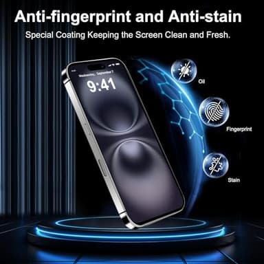 QsmQam for iPhone 16 Screen Protector + Camera Lens Protector, [Military Grade Shatterproof], Ultra Top 9H+ Tempered Glass, Full Coverage Screen, with Automatic Dust Removal [2+2 Pack] - Image 5