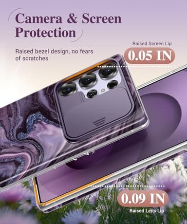 GVIEWIN for Samsung Galaxy S25 Ultra Case with Slide Camera Cover, [Screen Protector] [Shockproof Military Grade Drop Protection] Marble Slim Fit Hard PC Phone Cover S25 Ultra 6.9" 2025 (Quicksand) - Image 5