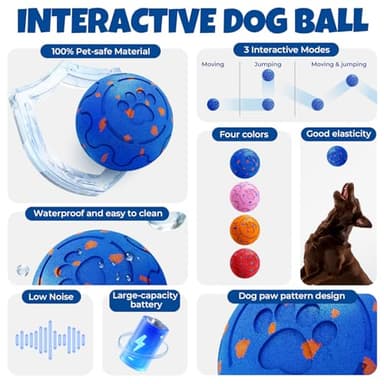 Fsitego Dog Balls: Interactive Dog Ball Auto Rolling - Interactive Dog Toys for Aggressive Chewers - Bouncy & Throwable, Type-C Rechargeable, Washable, for Small & Medium & Large Dogs – Blue - Image 2