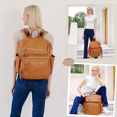 Omanmoli Diaper Bag Backpack Large Baby Diaper Bag Leather with 17 Diaper Bag Organizing Pouches,Changing Pad,Stroller Straps,4 Insulated Pockets,Honey - Image 2