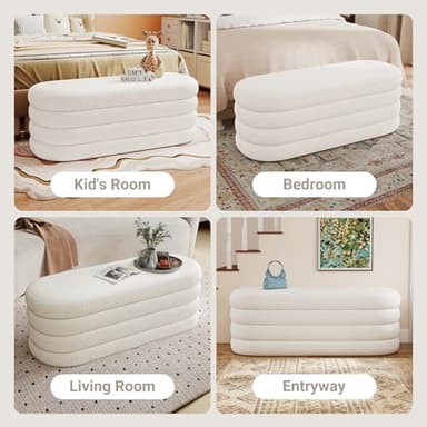 Busaurus Storage Ottoman Bench 49.2 Inch Upholstered Fabric Storage Bench for Bedroom End of Bed Aesthetic Large Oval Ottoman for Living Room Entryway (Ivory) - Image 6