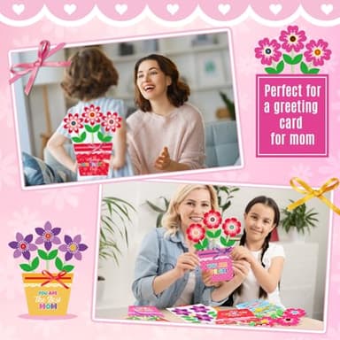 Kosiz 24 Sets Mother's Day Crafts Kit for Kids Flower Card Making Kit with Buttons Straws Ribbon DIY Flower Pot Handmade Greeting Card for Mother's Day Gift Home School Classroom Art Activities - Image 7