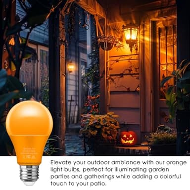 Briignite Orange Light Bulbs [2 Pack], A19 LED Orange Bulb Outdoor Halloween Light Bulb, 9W (60 Watt Equivalent) - E26 Colored Lightbulbs for Porch Light Christmas Party Home Holiday Decor - Image 2