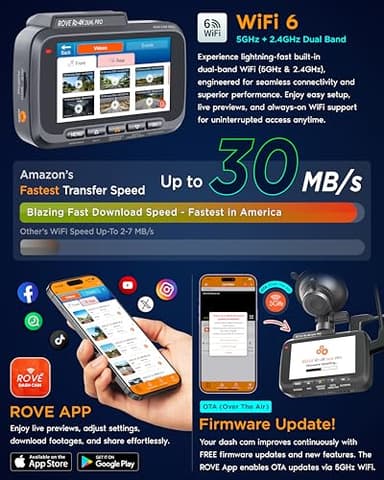 ROVE R2-4K Dual PRO Dash Cam Front and Rear, True 4K+2K Dash Camera for Cars, STARVIS 2 IMX678 + IMX675 Sensors, Free 128GB Card + CPL, WiFi 6 - up to 30MB/s Download Speed, 3" IPS, 24Hr Parking Mode - Image 7