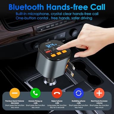 Retractable Car Charger,5 in 1 Fast Cars Phone Charger 90W,Bluetooth 5.3 FM Transmitter Adapter,Handsfree Call,2 Retractable Cables and USB Chargers for iPhone17/16 15/14/13 - Image 5
