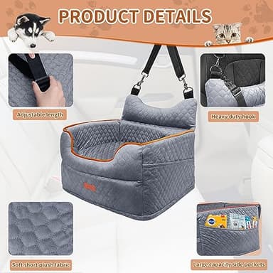 Dog Car Seat - Memory Foam Dog Booster Seat for Small Dogs Up to 25lbs-Elevated Pet Car Seat with Storage Pockets and Dog Seat Belt-Soft Pet Travel Bed for Front & Back Seats-Removable Washable-Grey - Image 4