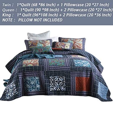 Secgo Twin Size Quilt Size - 100% Cotton Comforter Set Bedding Sets (68 * 86 Inch) with 2 Pillow Shams, Patchwork Reversible Lightweight Bedspread - Image 7
