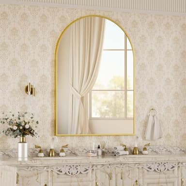 BEAUTYPEAK 30"x40" Arch Bathroom Mirror, Wall Mounted Vanity Metal Frame Mirror for Bedroom, Entryway, Living Room, Gold - Image 5