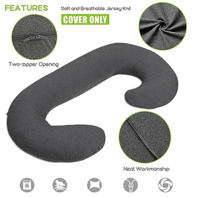 𝐏𝐫𝐞𝐠𝐧𝐚𝐧𝐜𝐲 𝐏𝐢𝐥𝐥𝐨𝐰 𝐂𝐨𝐯𝐞𝐫 COSMOPLUS C Shaped Full Body Pillow Case 𝐂𝐨𝐯𝐞𝐫 for Maternity,Stretchy Cool Breathable Jersey Fabric,Provides Sleep and Pregnancy Support,Heather Grey - Image 2