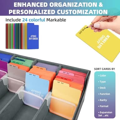 AFIING Trading Card Storage Box 6000+ Capacity – DIY Toploader Case w/ 24 Dividers & 8 Supports, Fits 3x4 Rigid Card, Deck Box for MTG TCG Sports Cards– Black & Grey - Image 4