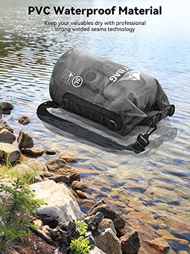 HEETA Dry Bag Waterproof for Women Men, Roll Top Lightweight Dry Storage Bag Backpack with Phone Case for Travel Swimming Boating Kayaking Paddle Board Camping Beach Accessories(Transparent Black,10L) - Image 3