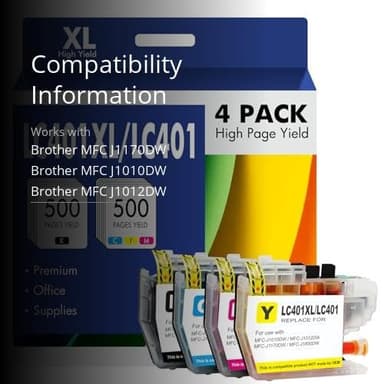 LC401XL LC401 MFC-J1010DW Ink Cartridges for Brother Printer 401XL LC 401 for MFC-J1010DW MFC-J1170DW MFC-J1012DW MFC-J1800DW MFC J1010DW - 4 Pack High Yields Black Cyan Magenta Yellow - Image 3