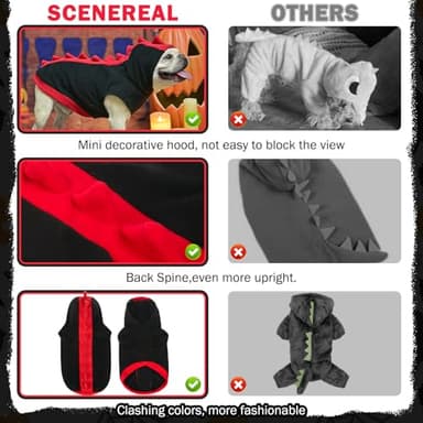 SCENEREAL Dog Dinosaur Costume, Funny Dog Halloween Costume, Dinosaur Dog Apparel for Small Medium Dogs Cats, Warm Fleece Pet Clothes Dog Hoodie for Yorkie Chihuahua Jumpsuit, Black M - Image 5
