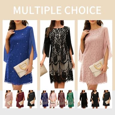 COOAN Wedding Guest Dresses for Women Women's Cocktail Dresses Formal Dresses for Women Lace Sequin Prom Dress Pink - Image 2