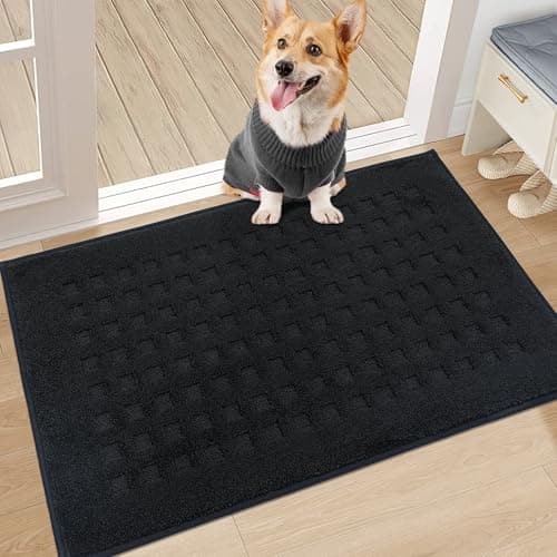 BEQHAUSE Waffle Door Mats Indoor 20"x32", Dog Mat for Muddy Paws Absorbent and Dirt Resist Floor Mats Non-Slip Washable Rugs for Entryway, Welcome Mat for Front Back Door, Muddy Wet Shoes, Black - Image 1