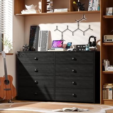 Furnulem Wide Dresser with 8 Fabric Drawers, TV Entertainment Center with Storage for 55'' TV, Large Chest of Drawers for Bedroom, Living Room, Dorm, Closet, Entryway, Wood Top (Black Oak) - Image 2
