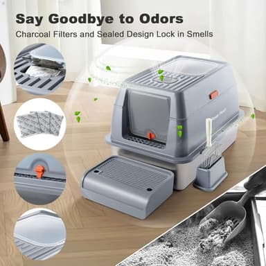 Stainless Steel Metal Cat Litter Box Large Enclosed with Lid, Dog Proof Jumbo Hooded High Sides for Big Cats, Indoor Multi Cat Use - Deep Design & No Smell - Image 4