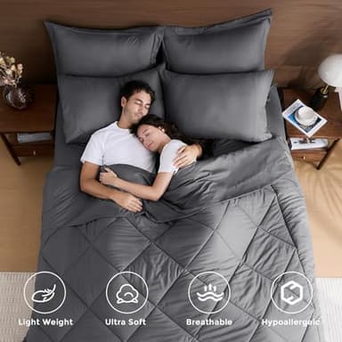 HEVUMYI Twin Comforter Set - 5-Piece All Season Bed in a Bag Twin, Ultra Soft Bedding Set with Comforter, Flat Sheet, Fitted Sheet, Pillowcases, Pillow Shams, Dark Grey - Image 2