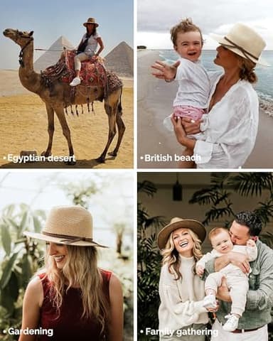 FURTALK Sun Hats for Women Summer Wide Brim UV UPF 80+ Panama Fedora Foldable Packable Straw Beach Hat Khaki - Image 5