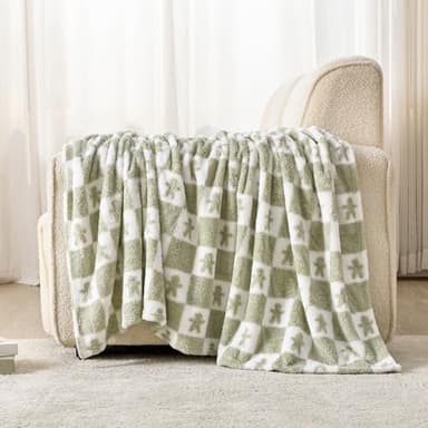 EMME Checkered Blanket Twin Size - 60"x80" Green Knit Blanket Soft Fluffy Patterned Throw Blankets for Couch, Sofa, Chair, Bed, Camping, Picnic, Travel - Image 7