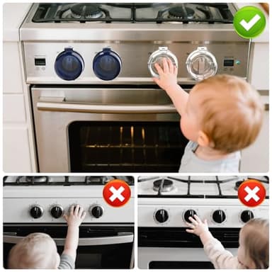 Stove knob Safety Covers for Child Upgraded Unlock Universal Size with Adult Two-Finger, Dual-Key Press Gas Stove Knob Locks Water Resistant Oil Resistant and High Temperature Resistant（5 Pack） - Image 2
