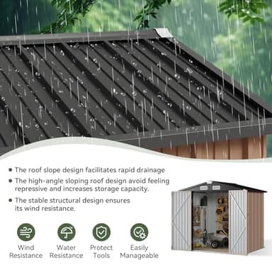 Aoxun 6.2x4 FT Shed Outdoor Storage Shed with Lockable Doors & Slooping Roof Metal Garden Tool Shed for Backyard, Patio, Poolside (Brown) - Image 4