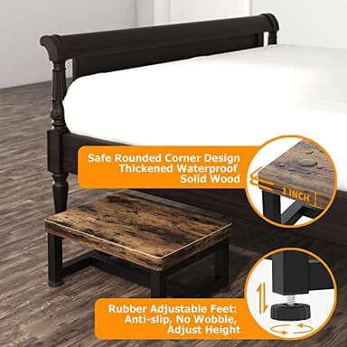 Wooden Step Stools for Adults Kids with Non-Slip Rubber Feet, Heavy Duty Stepping Stools with 500-LBS Capacity for Bedroom Kitchen Bathroom, Bed Steps for High Beds, Easy to Assemble, Rustic Brown - Image 2