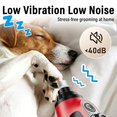 Casfuy Smart 6-Speed Dog Nail Grinder - 50% More Power Pet Nail Grinder with 2 LED Lights Quiet Rechargeable Electric Dog Nail Trimmers File Toenail Grinder for Large Medium Small Dogs & Cats (Red) - Image 4