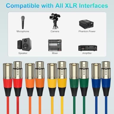 J&D XLR Microphone Cable, Gold Plated Heavy Duty Balanced 3 Pin XLR Male to Female Colored Mic Cables Speaker Cord for Mixer, Amplifiers, Recording, 5 Pack, 6 ft - Image 6