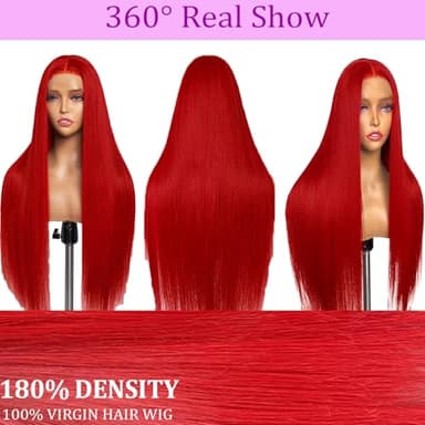 Straight Lace Front Wigs Human Hair Red Burgundy 13x4 Lace Frontal Wigs Human Hair Wear and Go Glueless Dark Red Wig Hd Transparent Lace Front Wigs Human Hair Burgundy Wigs for Women 28 Inch - Image 3