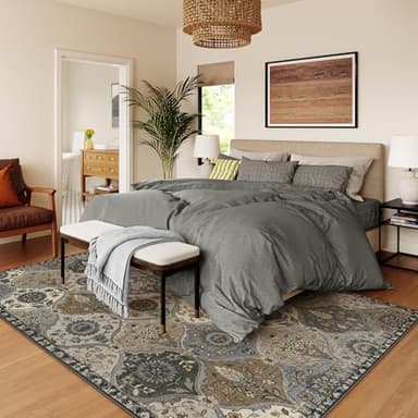 Lahome Moroccan Trellis 9x12 Rug for Living Room, Soft 9x12 Area Rug for Bedroom Dining Room, Ultra-Thin Non-Slip Non Shedding Distressed Throw Large Carpet for Office, Grey - Image 6