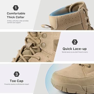FREE SOLDIER Men's Waterproof Hiking Tactical Work Boots 6 Inches Lightweight Military Breathable Desert Boots(Tan US 8.5) - Image 7